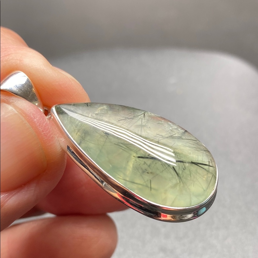 Green Actinolite in Prehnite in Solid Sterling Silver 925 - Picture 4 of 8